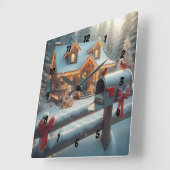 Cozy Christmas Cabin Winter Wonderland スクエア壁時計 (傾斜)