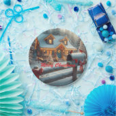 Cozy Christmas Cabin Winter Wonderland ペーパープレート (パーティー)