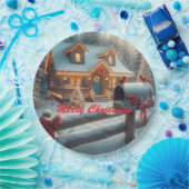 Cozy Christmas Cabin Winter Wonderland ペーパープレート (パーティー)