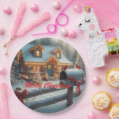 Cozy Christmas Cabin Winter Wonderland ペーパープレート (パーティー)
