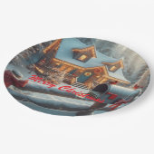 Cozy Christmas Cabin Winter Wonderland ペーパープレート (アングル)