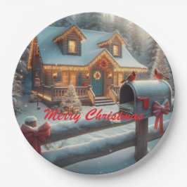 Cozy Christmas Cabin Winter Wonderland ペーパープレート