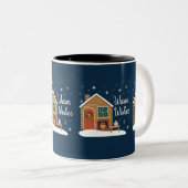 "Cozy Christmas Cabin with Warm Wishes" ツートーンマグカップ (正面右)