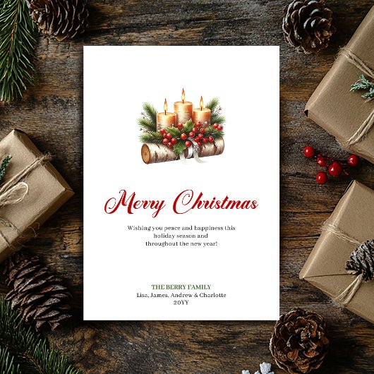 Cozy Christmas candles with holly berries card シーズンカード
