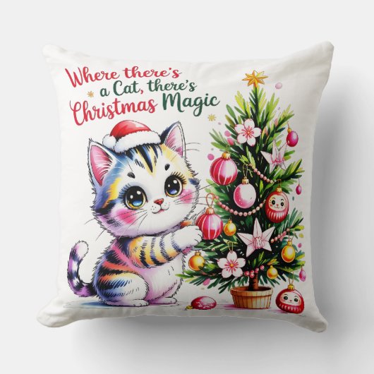 Cozy Christmas Cat - Festive Home Decor Gift クッション (正面)