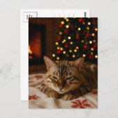 Cozy Christmas Cat Postcard Bengal Cat Fireplace ポストカード (正面/裏面)