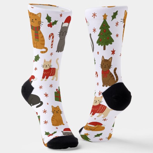 Cozy Christmas Cats Pattern Socks ソックス (傾斜あり)