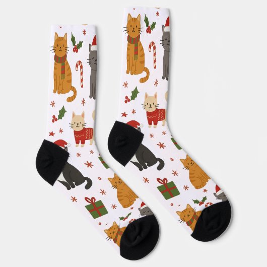 Cozy Christmas Cats Pattern Socks ソックス (右)