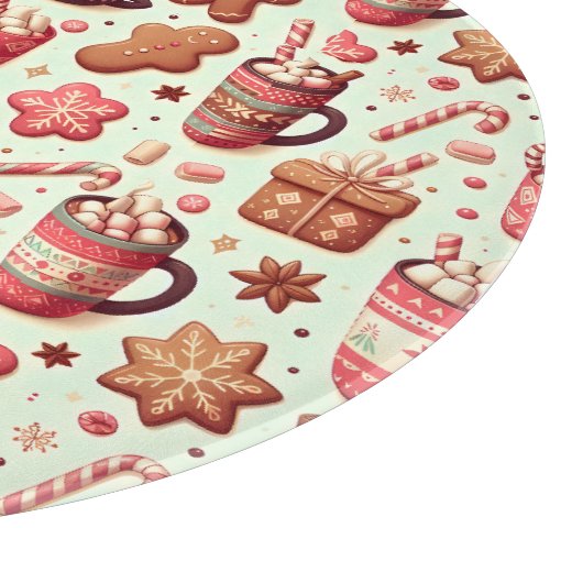Cozy Christmas Cocoa and Gingerbread Pattern カッティングボード (角)