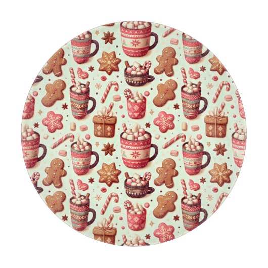 Cozy Christmas Cocoa and Gingerbread Pattern カッティングボード (正面)