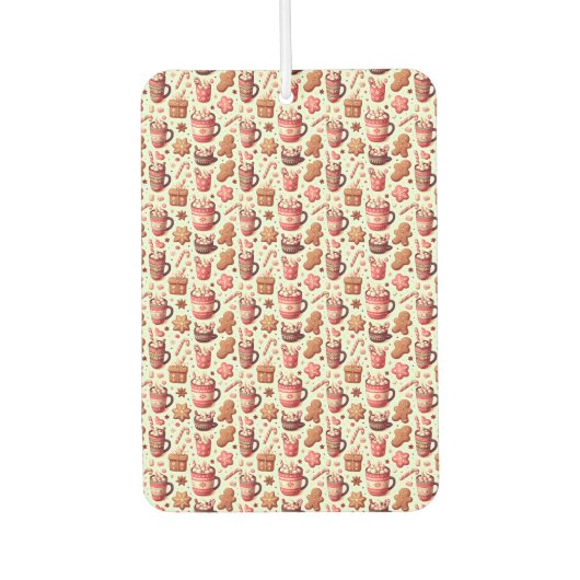 Cozy Christmas Cocoa and Gingerbread Pattern カーエアーフレッシュナー (正面)