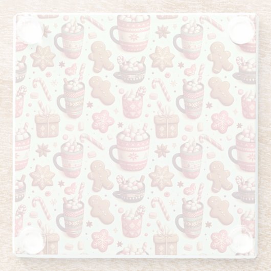Cozy Christmas Cocoa and Gingerbread Pattern ガラスコースター (裏面)