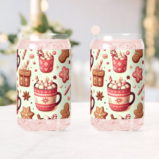 Cozy Christmas Cocoa and Gingerbread Pattern ガラス缶 (インサイチュ (ウェディング))