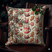 Cozy Christmas Cocoa and Gingerbread Pattern クッション