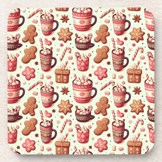 Cozy Christmas Cocoa and Gingerbread Pattern コースター (正面)