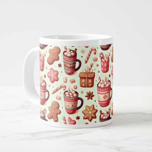 Cozy Christmas Cocoa and Gingerbread Pattern ジャンボコーヒーマグカップ (正面左)