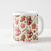 Cozy Christmas Cocoa and Gingerbread Pattern ジャンボコーヒーマグカップ (正面右)