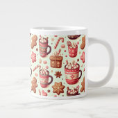 Cozy Christmas Cocoa and Gingerbread Pattern ジャンボコーヒーマグカップ (右)