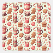 Cozy Christmas Cocoa and Gingerbread Pattern スクエアシール (正面)