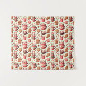 Cozy Christmas Cocoa and Gingerbread Pattern タペストリー (正面(横))