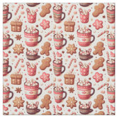 Cozy Christmas Cocoa and Gingerbread Pattern ファブリック (クローズアップ)