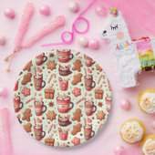 Cozy Christmas Cocoa and Gingerbread Pattern ペーパープレート (パーティー)
