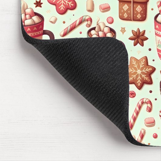 Cozy Christmas Cocoa and Gingerbread Pattern マウスパッド (コーナー)