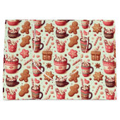 Cozy Christmas Cocoa and Gingerbread Pattern ラージペーパーバッグ (正面)