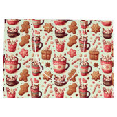 Cozy Christmas Cocoa and Gingerbread Pattern ラージペーパーバッグ (裏面)