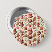 Cozy Christmas Cocoa and Gingerbread Pattern 缶バッジ (正面&裏面)