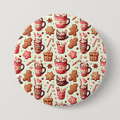 Cozy Christmas Cocoa and Gingerbread Pattern 缶バッジ (正面)