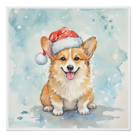 Cozy Christmas corgi Festive Holiday Wall Art ポスター (正面)