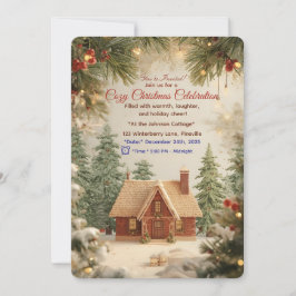 Cozy Christmas Cottage Invitation – Watercolor Win 招待状