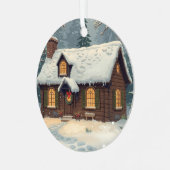 Cozy Christmas Cottage Ornament | Warm Winter メタルオーナメント (正面左)