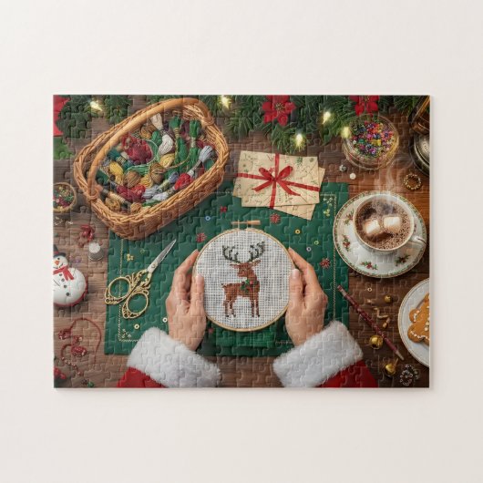 Cozy Christmas Craft Holiday Reindeer Stitching  ジグソーパズル (横)
