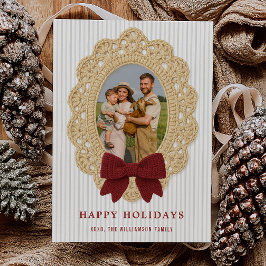 Cozy Christmas Crochet Frame Holiday Photo Card 招待状