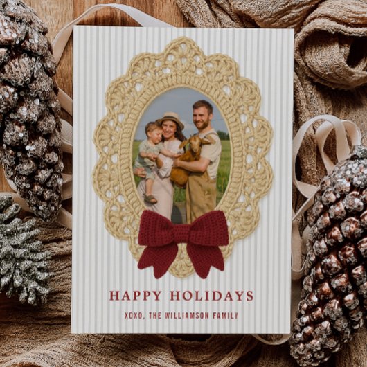 Cozy Christmas Crochet Frame Holiday Photo Card 招待状