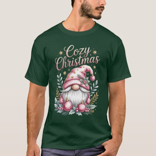 Cozy Christmas Cute Pink Gnome Tシャツ (正面)