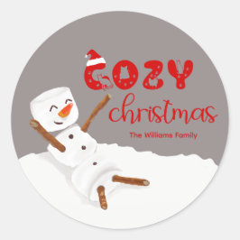 Cozy Christmas Cute Snowman ラウンドシール