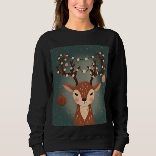 Cozy Christmas Deer with Ornaments and Lights スウェットシャツ (正面)