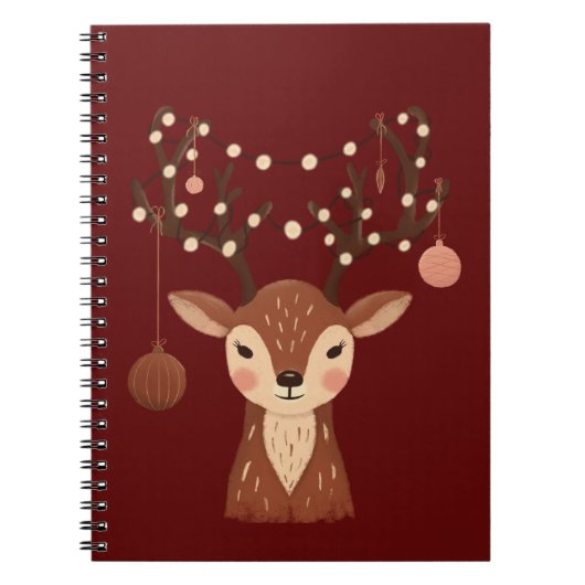 Cozy Christmas Deer with Ornaments and LPhone Case ノートブック (正面)