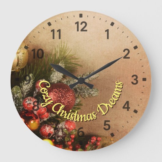 Cozy Christmas Dreams Wall Clock | Holiday Wall  ラージ壁時計 (正面)