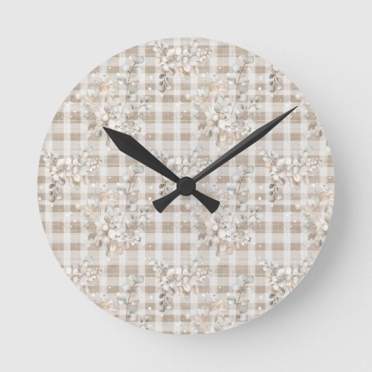 Cozy christmas earth tones floral  ラウンド壁時計 (正面)