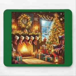 Cozy Christmas Fireplace Mouse Pad マウスパッド