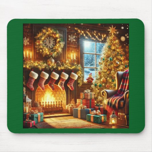 Cozy Christmas Fireplace Mouse Pad マウスパッド (正面)