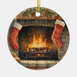 Cozy Christmas Fireplace Ornament | Personalized  セラミックオーナメント