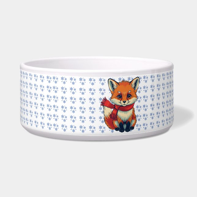 Cozy Christmas Fox Ceramic Pet Bowl ボウル (正面)