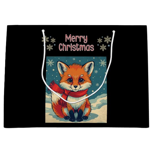 Cozy Christmas Fox Gift Bag ラージペーパーバッグ (正面)