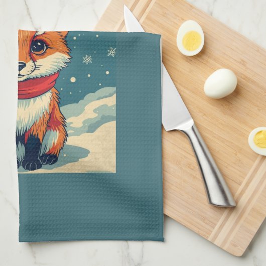 Cozy Christmas Fox Kitchen Towels キッチンタオル (四つ折り)