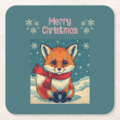 Cozy Christmas Fox Paper Coaster スクエアペーパーコースター (正面)